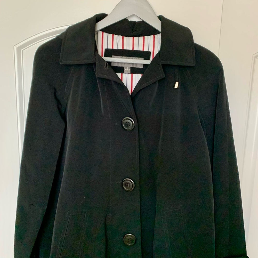 NWOT LIZ CLAIBORNE black hooded A-line trench coat 😍 - Picture 2 of 12
